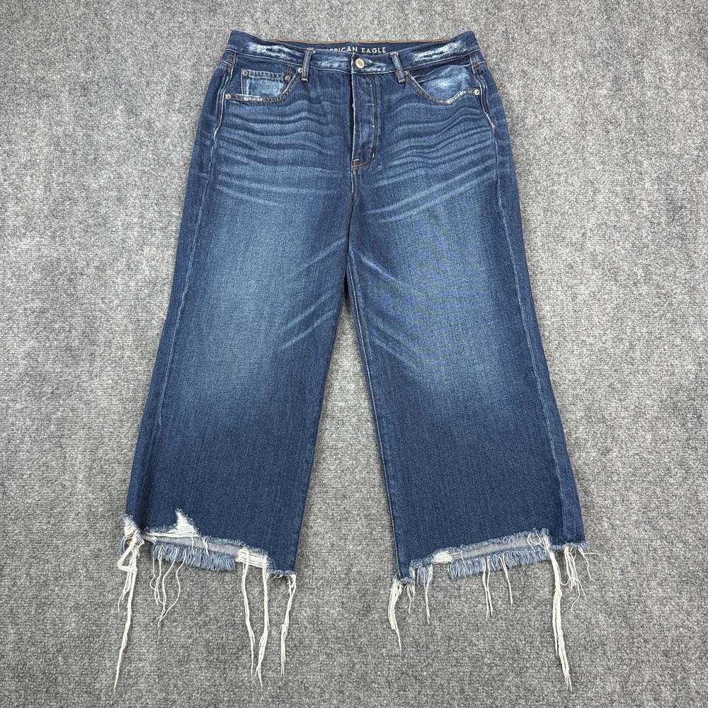 American Eagle Womens Jeans Size 12 Wide Leg Crop High Rise Button Fly Denim